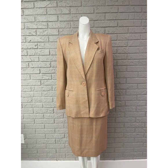Stirling Cooper Women Classic Tan Plaid Career 2 Pcs Skirt Suit Size 4 - Picture 1 of 14